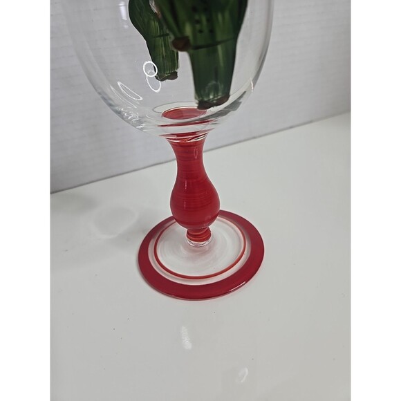 Pottery Barn DONNER Christmas Reindeer Goblet Glass Hand Painted Red Base EUC - Picture 6 of 7